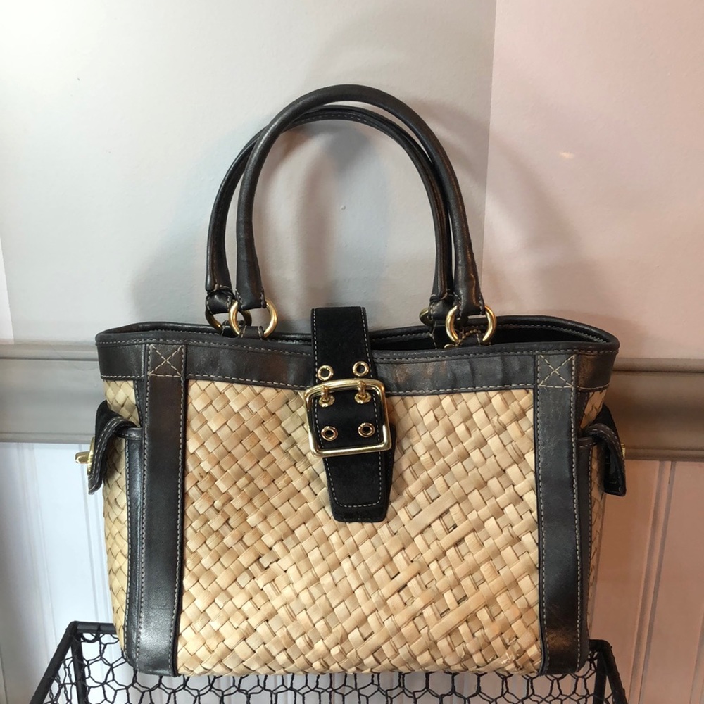 Coach- weaves handbag with leather trim